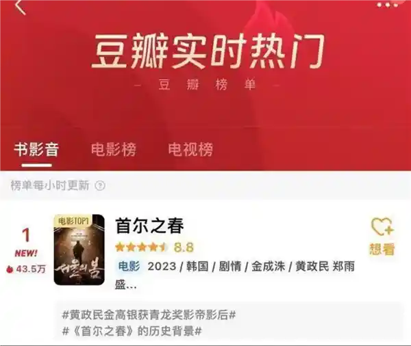 《豆瓣热榜霸主！网友热议重温经典韩影《首尔之春》》