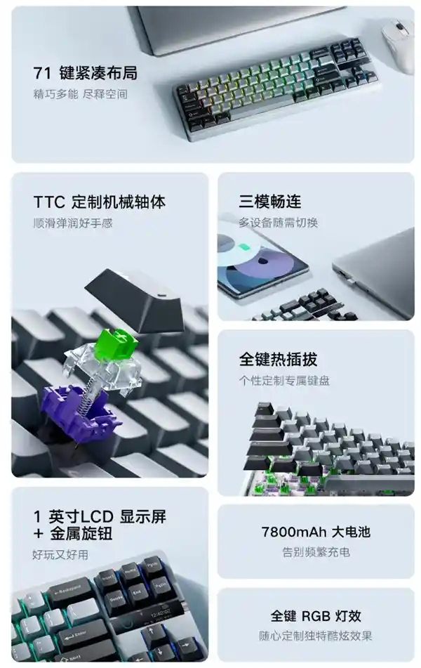 小米最新力作！MK 71 Pro机械键盘众筹中：独具创新设计，71键、屏幕、旋钮全都有！