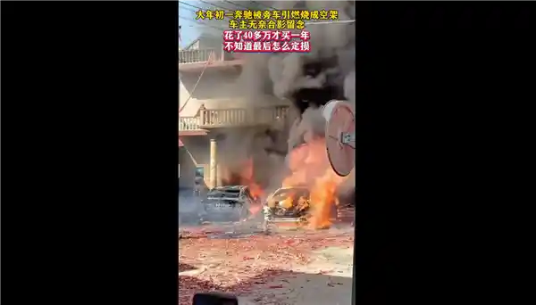 奔驰车主遭遇烧毁，淡定比耶拍照留念，网友直呼车祸也美