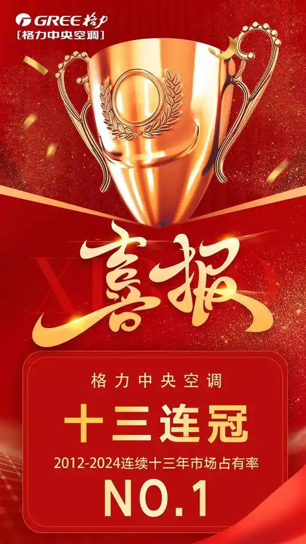 格力中央空调市场连续十三年稳坐龙头，行业霸主再获新胜！